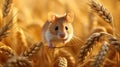 a field mouse in its natural habitat, nibbling on a crop of cereals. The scene portrays the delicate balance of Royalty Free Stock Photo