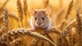 a field mouse in its natural habitat, nibbling on a crop of cereals. The scene portrays the delicate balance of Royalty Free Stock Photo