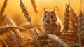 a field mouse in its natural habitat, nibbling on a crop of cereals. The scene portrays the delicate balance of Royalty Free Stock Photo