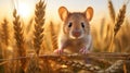 a field mouse in its natural habitat, nibbling on a crop of cereals. The scene portrays the delicate balance of Royalty Free Stock Photo