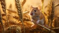 a field mouse in its natural habitat, nibbling on a crop of cereals. The scene portrays the delicate balance of Royalty Free Stock Photo