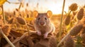 a field mouse in its natural habitat, nibbling on a crop of cereals. The scene portrays the delicate balance of Royalty Free Stock Photo