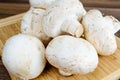 Field mushrooms on a cutting board Royalty Free Stock Photo