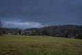 Field near Nemci small village in Ceske Stredohori mountains in winter day Royalty Free Stock Photo