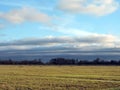 Field and nice sky with flying birds, Lithuania Royalty Free Stock Photo