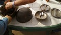 Field objects of soldiers for the ration in the trenches and encampments of the Second World War and two German helmets