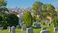 Field with old grave monuments in Green-Wood cemetery, Brooklyn,