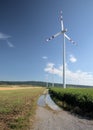 Field path leading to three wind mills in line Royalty Free Stock Photo