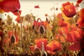 Field poppies sun rays Royalty Free Stock Photo