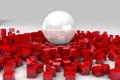 Field of red cubes destroyed by large white ball