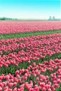 Field red white tulips in Netherlands Royalty Free Stock Photo