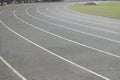 Field running track at the stadium with lines on the field, outdoor soccer field, sports Royalty Free Stock Photo