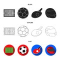 Field, stadium with markings for playing football, football ball, racket with a ball for ping-pong, protective helmet Royalty Free Stock Photo