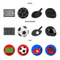 Field, stadium with markings for playing football, football ball, racket with a ball for ping-pong, protective helmet Royalty Free Stock Photo