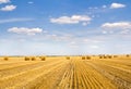 A field with straw bales after harvest