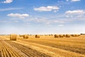A field with straw bales after harvest