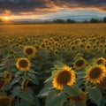 A field of sunflowers that communicate through patterns of light, creating breathtaking displays at dawn and dusk2 Royalty Free Stock Photo