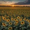 A field of sunflowers that communicate through patterns of light, creating dazzling displays at dusk2 Royalty Free Stock Photo