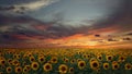 Field of sunflowers at sunset Royalty Free Stock Photo