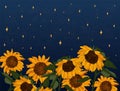 A field of sunflowers under a starry sky.