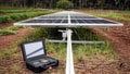 Field Tester Next to a Ground Mounted Solar Array, generative ai Royalty Free Stock Photo