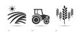 Field, Tractor and Wheat Icon Set with Shadows Royalty Free Stock Photo