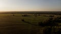 a field with trees in the rays of the golden sun at sunset Royalty Free Stock Photo