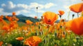 A field of vibrant poppies swaying in the gentle breeze. AI Generative