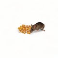 Field vole mouse with corn on white background- Royalty Free Stock Photo