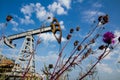 Field weeds and oil pump Royalty Free Stock Photo