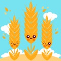 Field with wheat characters. Vector Illustration