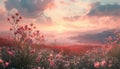 A field of wildflowers dominated by shades of rose pink and red Royalty Free Stock Photo