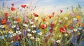 A field of wildflowers in full bloom, swaying in the summer breeze Royalty Free Stock Photo