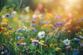 Field of Wildflowers With Sun Shining