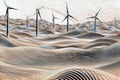 Desert Wind Farm Grid: Silver & Gray Turbines, generative ai Royalty Free Stock Photo