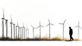 Field of wind turbines double exposure illustration - Generative AI.