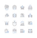 Field workers line icons collection. Agricultural, Harvesting, Crop, Irrigation, Landscaping, Cultivation, Fertilizer