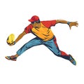 A fielder catching a low ball hit by the batsman colors created with generative AI Royalty Free Stock Photo