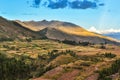 The fields around the ruins of the Puka Pukara in Cusco, Peru