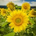 Fields of bright yellow sunflowers in Dorset Royalty Free Stock Photo