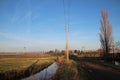 Fields in the cold in the lowest area of the Netherlands named the Zuidplaspolder in Moordrecht close to Gouda meadow train track Royalty Free Stock Photo