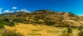 Fields and farmland around the hilltop settlement of Petralia Sottana in the Madonie Mountains, Sicily Royalty Free Stock Photo