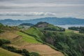 Vegetation on hills, panorama with mountain on the horizon in Ribeira Grande, SÃ£o Miguel - Azores PORTUGAL