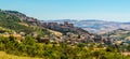 Fields and the hilltop village of Petralia Soprana in the Madonie Mountains, Sicily Royalty Free Stock Photo