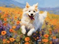 Fields of Joy: Dog\'s Playful Frolic in Nature\'s Colorful Embrace