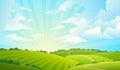 Fields landscape. Scenic green hills nature sky horizon meadow grass field rural land agriculture grassland Royalty Free Stock Photo
