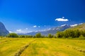 Fields and meadows with Swiss Alps mountains, Agarn, Leuk, Visp, Wallis, Valais Switzerland Royalty Free Stock Photo