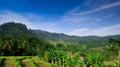 Fields, mountains and blue sky