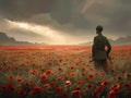 Fields of Remembrance Memorial Day Poppy Field and Soldier Silhouette Royalty Free Stock Photo