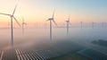 Fields of renewable and alternative energies, solar energy and wind turbines. Environment concept Royalty Free Stock Photo